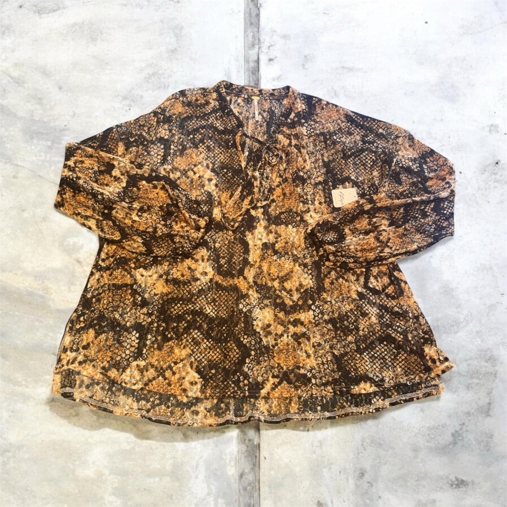 Free People Out For The Night Blouse with Snakeskin Print - Picture 3 of 6